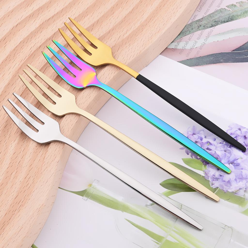 6Pcs Pink Gold Dinnerware Set Stainless Steel Small Fork Cutlery Cake Fork Fruit Fork Dessert Fork Flatware Kitchen Accessory