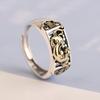 Adjustable Open Ring Men Women Sterling Geometric Lucky Pixiu Pendant Vintage Chinese Style