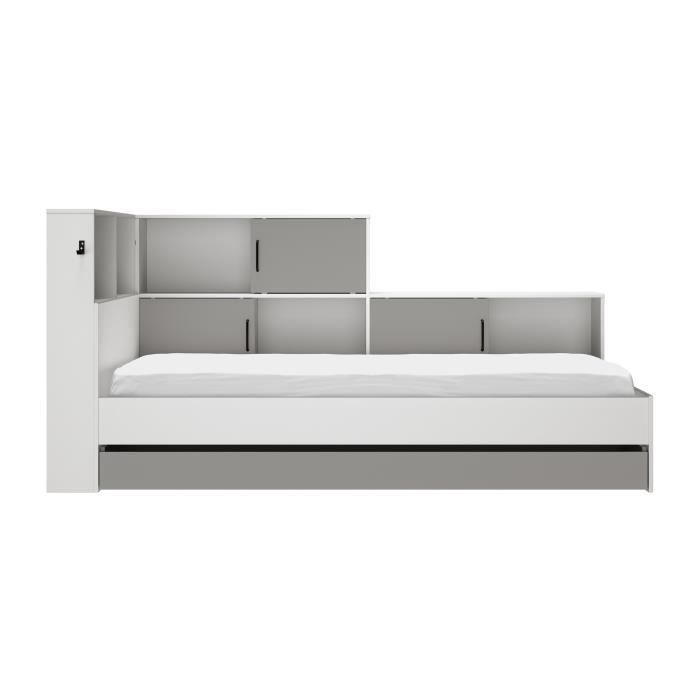 GAMI Erwan Children's Bed with Storage - White and Gray Decor - 90 X 200 Cm
