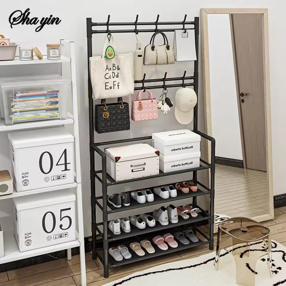 4-layer Shoe Rack Entrance Hanging Rack Floor Standing Shoe Rack Multi-layer Hook Storage Rack Household Minimalist Shoe Rack