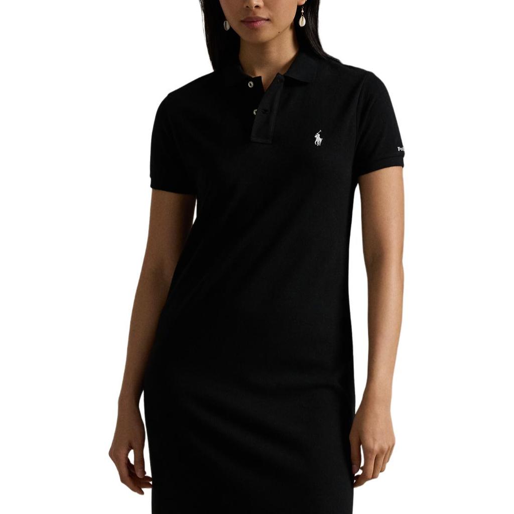 Polo Ralph Lauren Couleur Unie Pony Brodé Col Polo Robe Manches Longues Courtes Droite Robes Femme Noir WMPODRSNFA20218-001