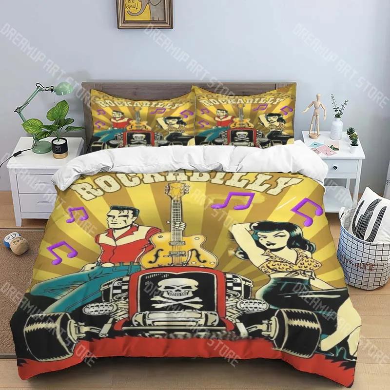 R-Retro rock hip hop music fashion trend print three piece set suitable for children or adults quilt cover pillowcase bedding