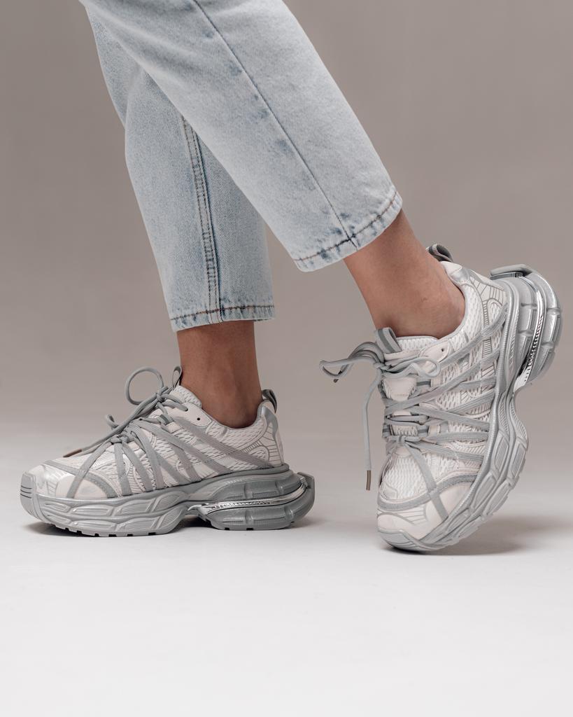 Allsy 19527 36 Platform Sneakers, Gray-milk, Leather, Textile