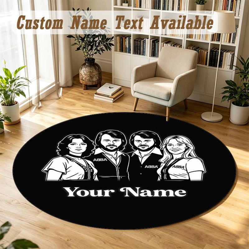 Round Rug Custom NameABBA Pattern Non Slip Carpet Home Floor Decor