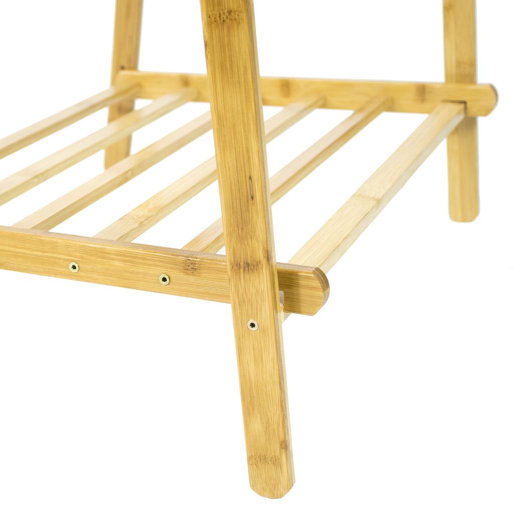 Foldable bamboo hanger with two shoe shelves, shelf, stand, hallway hooks