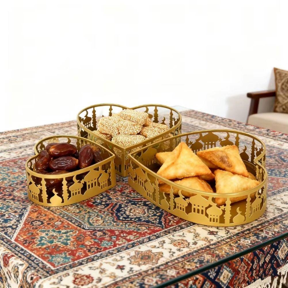 3Pcs Gold Color Ramadan Decorative Tray Heart Shaped Eid Candy Dish  Islamic Holidays