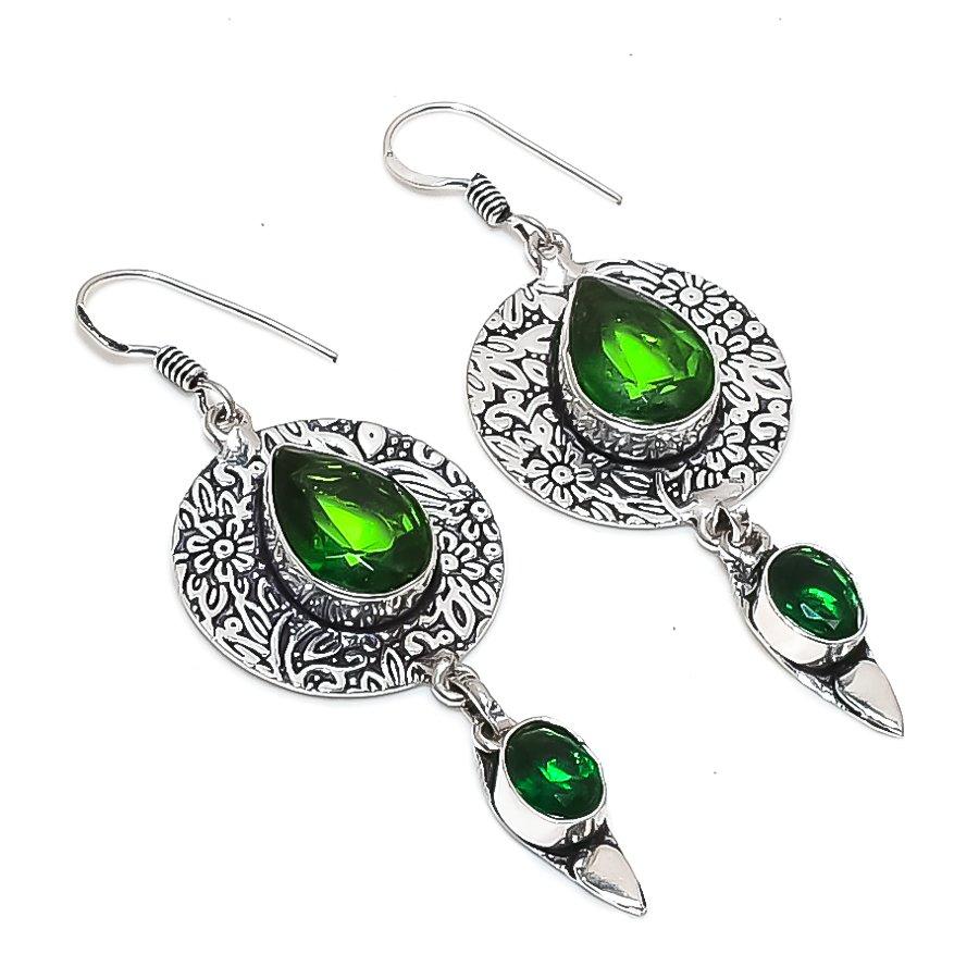 

Натуральный хромдиопсид, цаворит серьга из стерлингового серебра 925 пробы 2,56 I9c15