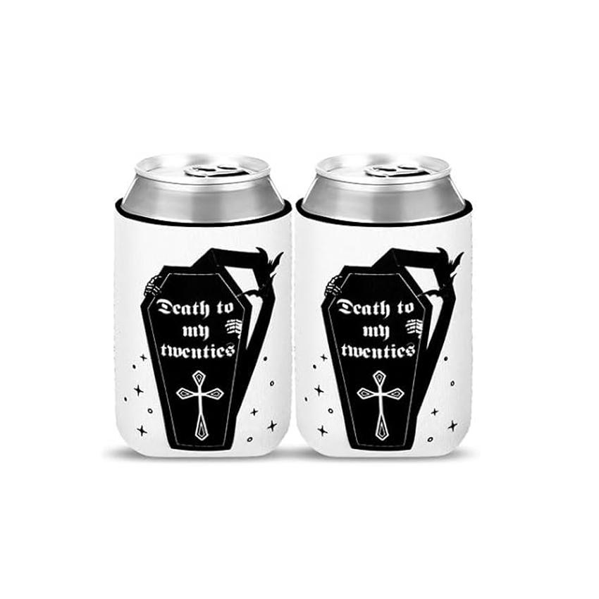 2Pcs Death To My 20s Can Coolers Spooky Scary Skull Halloween Party Gothic for Youth Bachelorette Decorations Bride To Be Gifts