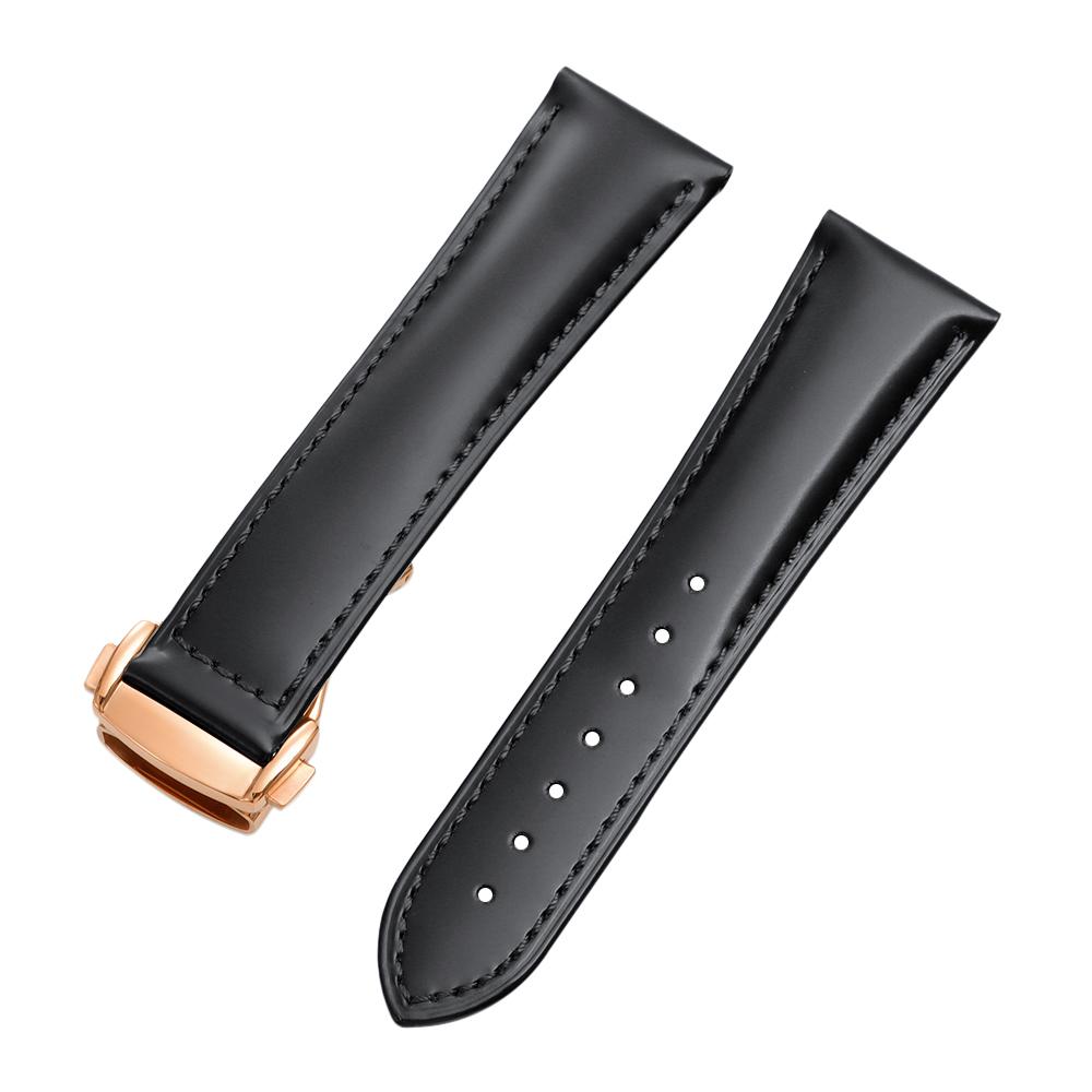 19mm 20mm 21mm 22mm Polished Cowhide Straps for Omega Seamaster Speedmaster Folding Buckle Waterproof Brown Leather Watch Band