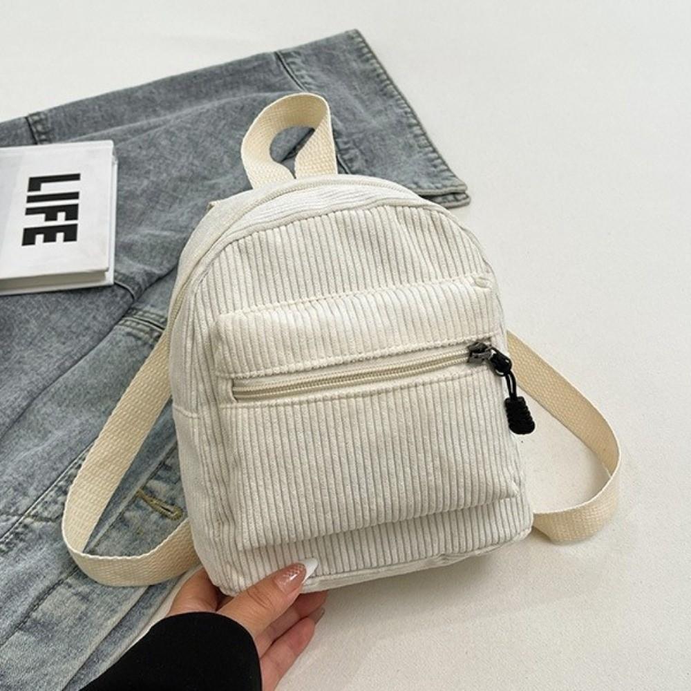 Zipper Double Shoulder Bag Lightweight Daypack Korean Style Corduroy Mini Backpack Casual Travel