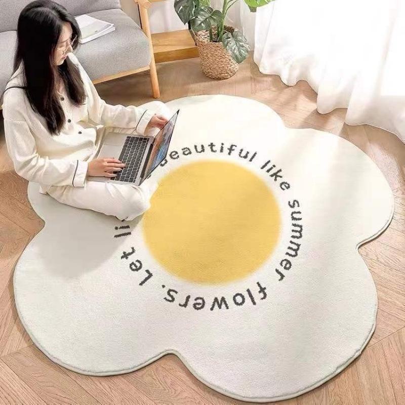 Round Faux Cashmere Rug: Irregular Floral Design for Living Room, Bedroom, Study, or Swivel Chair.