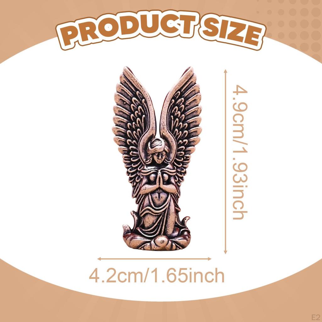 Praying Angel Figurine Wing Statue Blessing Craft Ornament Brass Sculpture for House Coffee