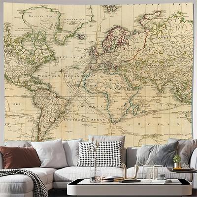 Vintage Världskarta Gobeläng Antika Europa Asien Väggbonad Dekoration Rum Estetik ReseTema Hemtextil Konst