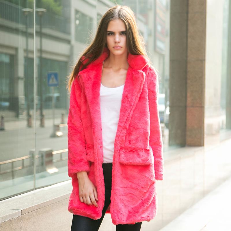New fashion slim rabbit fur jacket medium and long European and American tide winter