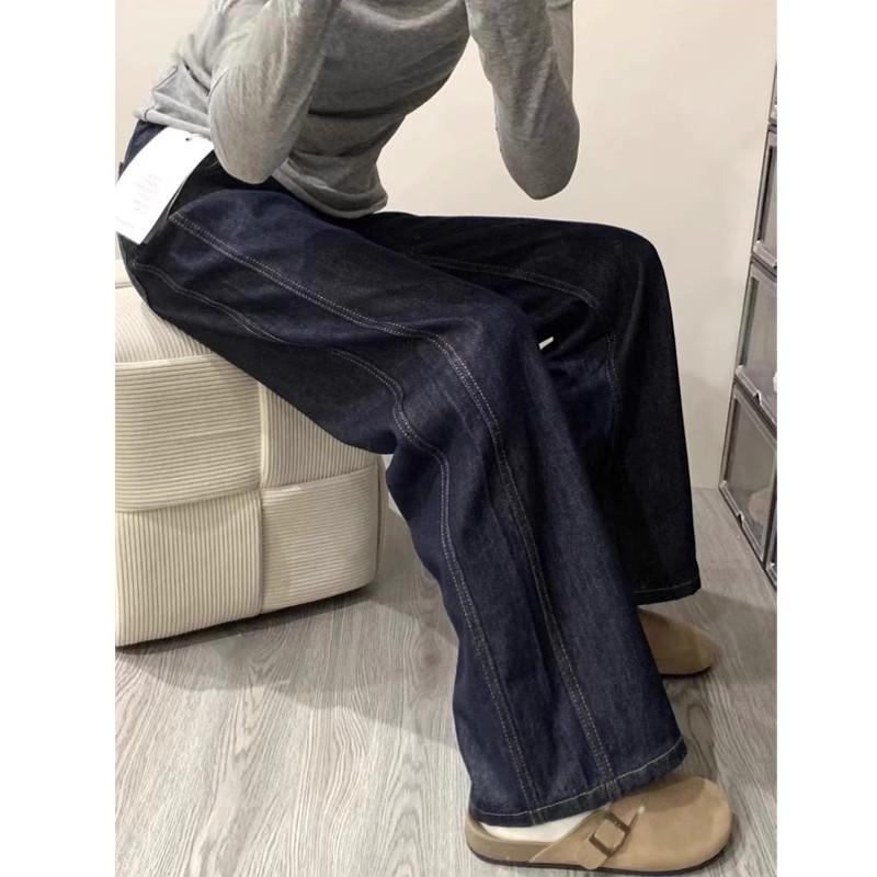 New straight-leg velvet jeans women's autumn and winter m high waist loose and thin pear-shaped body wide-leg pants