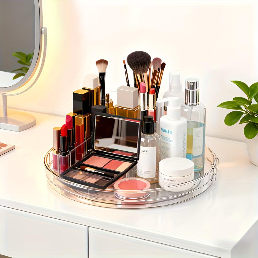 Rotating Kitchen & Bathroom Organizer: Transparent Tray for Cosmetics, Spices, and Perfumes