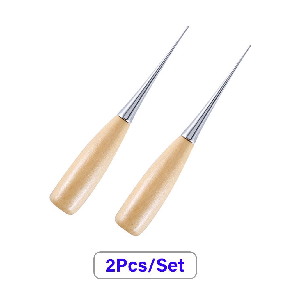 Silicone World 2PCS Wooden Handle Awl DIY Tent Sewing Awl Shoes Repair Tool Hand Stitcher Leather Craft Awl Punch Hole Tools