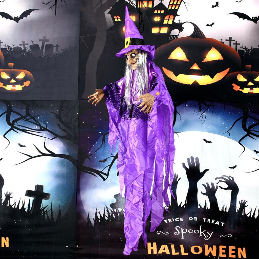 Halloween Decor Animated Witch Hanging House Prop Decorations LED Eyes