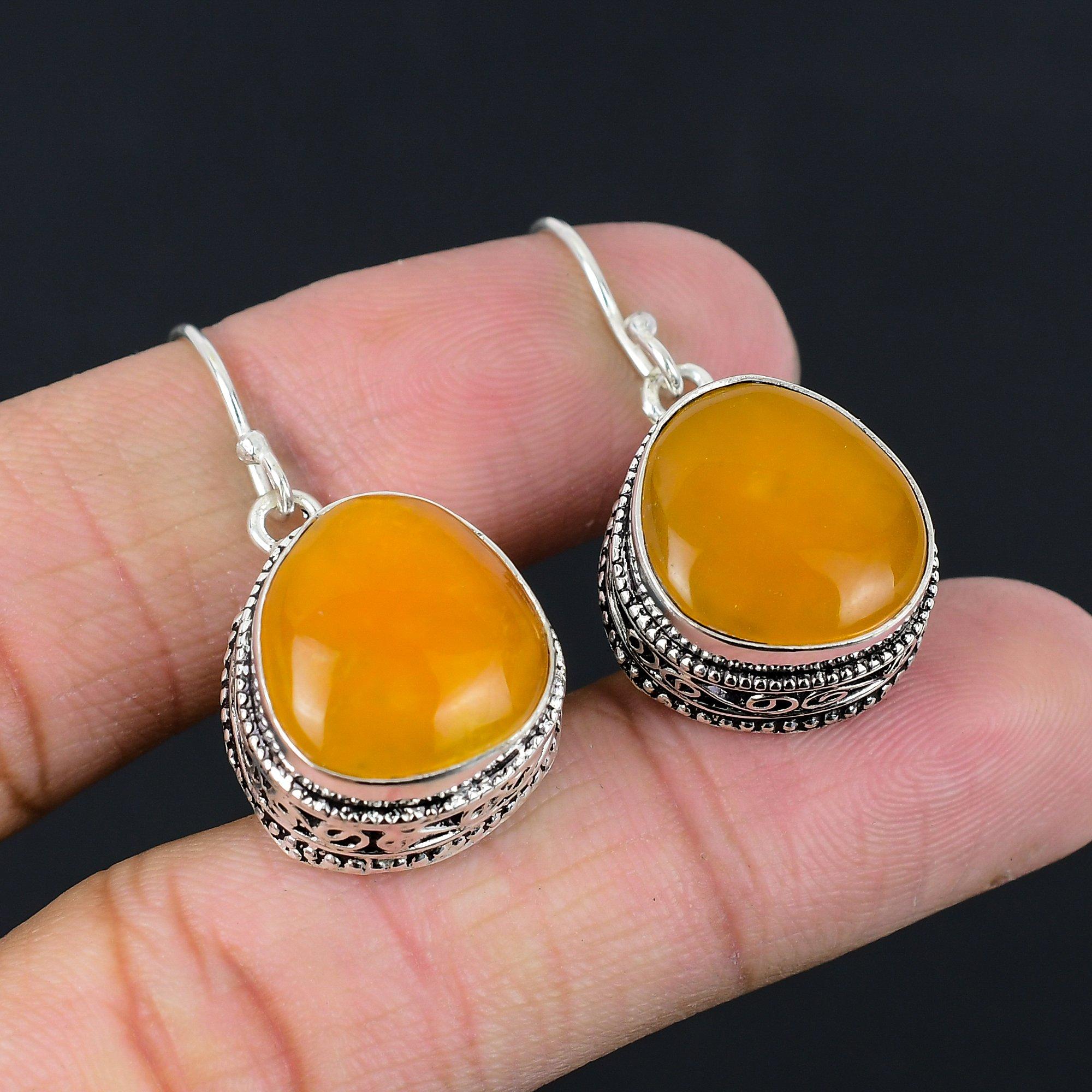 

Halloween Sale Yellow Onyx Gemstone Dangle Earrings Jewelry 925 Sterling Silver