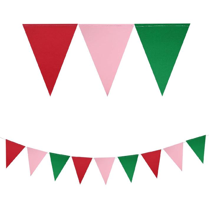 Meetppy 3 Pack Strawberry Party Decorations Red Pink Green Double Sided Paper Glitter Pennant Banner Paper Triangle Flags Bunting Hanging Decoration