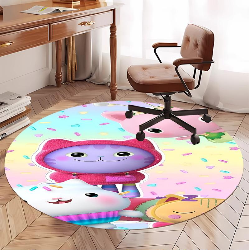 Gabby's Dollhouse Pattern Round Rug, Indoor/Outdoor Mat, for Picnic, Gameroom, Bedroom, Office, Living Room, Home Decor Carpet, Birthday Gift