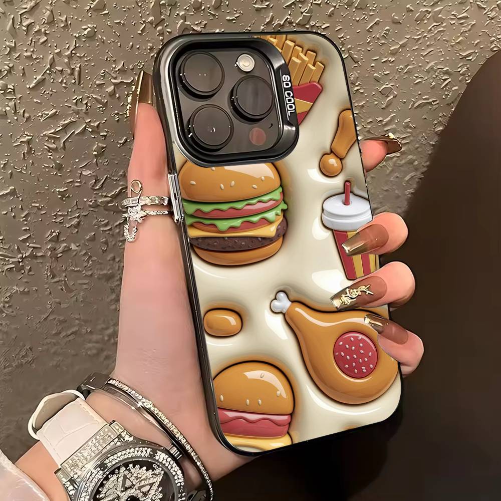 

C-Cute and Easy H-Hamburger Phone Case For iPhone 17,16,15,14,13,12,11 Plus,Pro Max,XS,Colored silver phone case iPhone15
