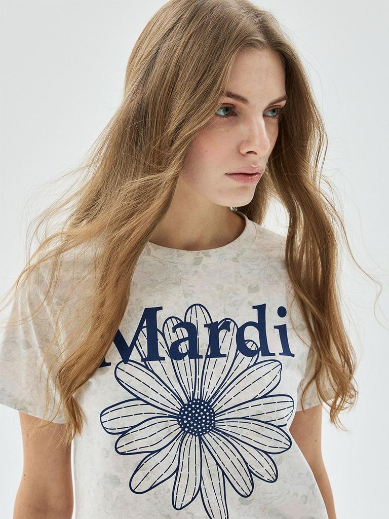 [mardimercredi] Fleur FlowerMardi Slim T-Shirt Ash Blue Navy
