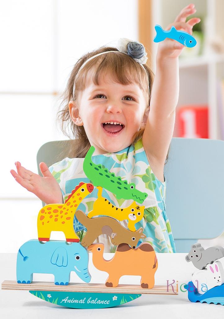 Kids Animal Stacking ToysWooden Balance Stacking Montessori Toy Educational Development Learning Birthday Christmas Gift