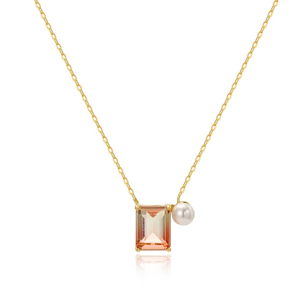 Women 18K Gold Plated Square Oval Heart Green Crystal Cubic Zirconia Dainty Choker Necklace New Fashion Gold Necklaces for Lady