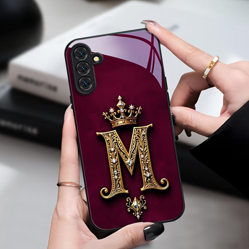 Vintage Letter M Design Glass Phone Case Suitable for Samsung Galaxy S26 S25 S24 S22 S21 S20 FE Ultra Plus Anti Drop Back Cover