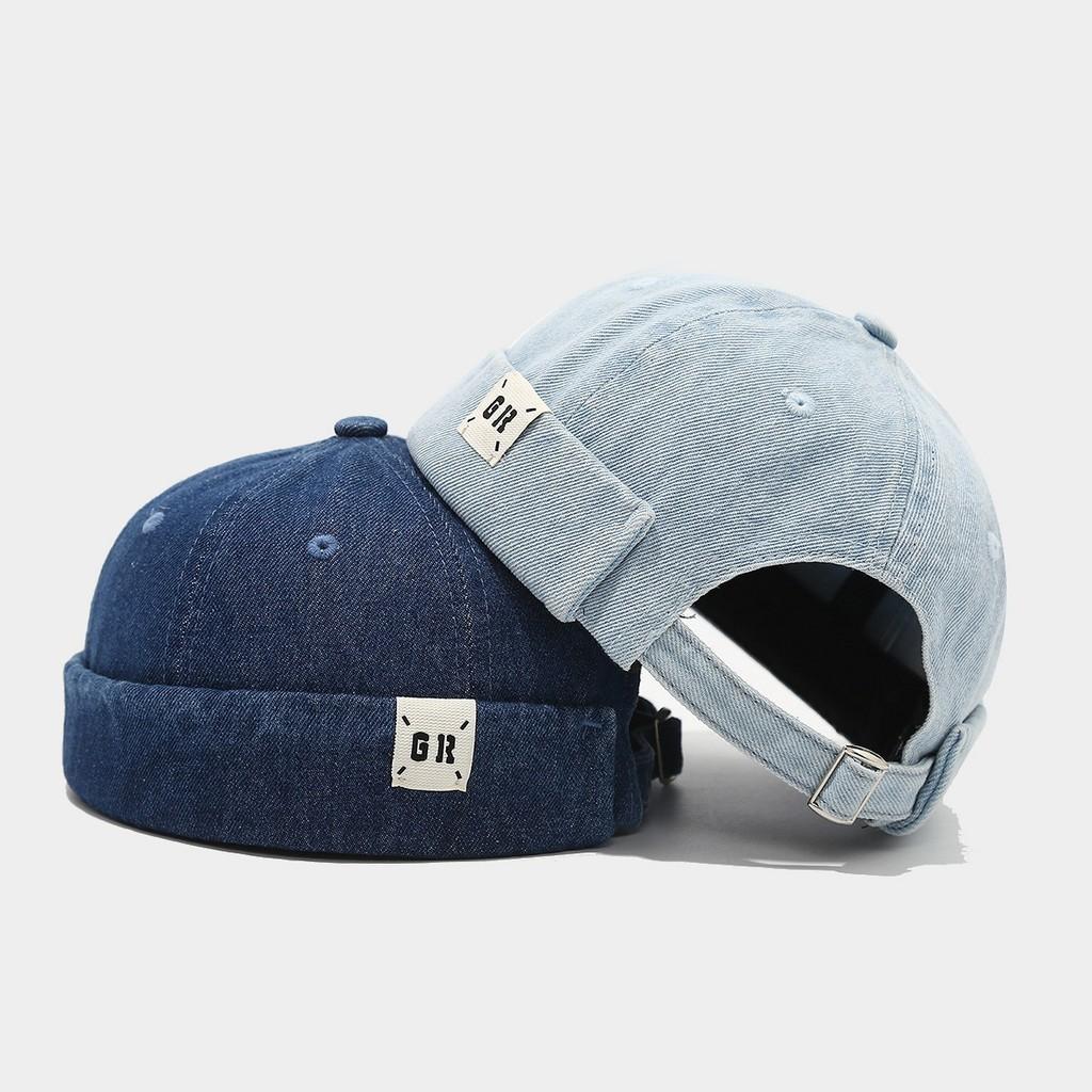 Denim Cap For Men Women Summer Adjustable Breathable Billless Hat With Letter Embroidery