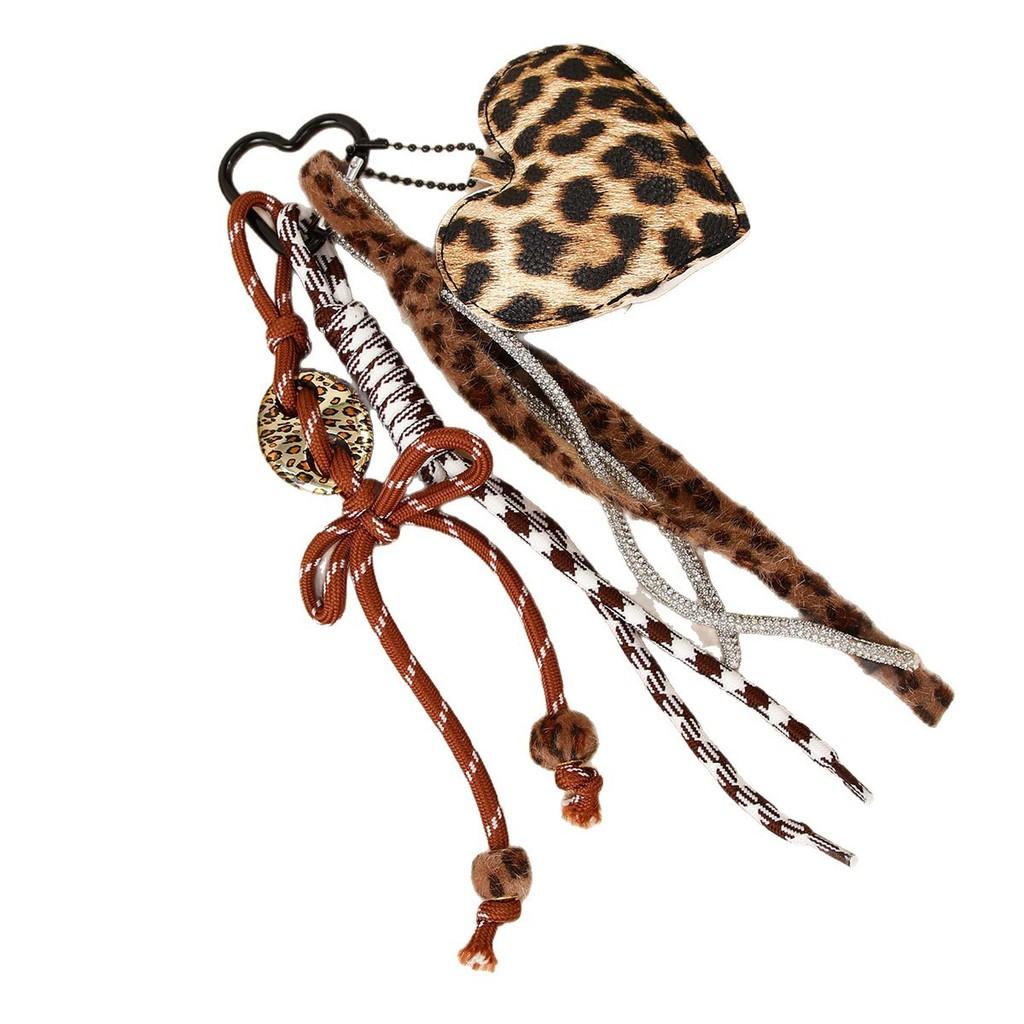 Sweet Cool Leopard Heart Keychain With Butterfly Bow For Bag Decoration