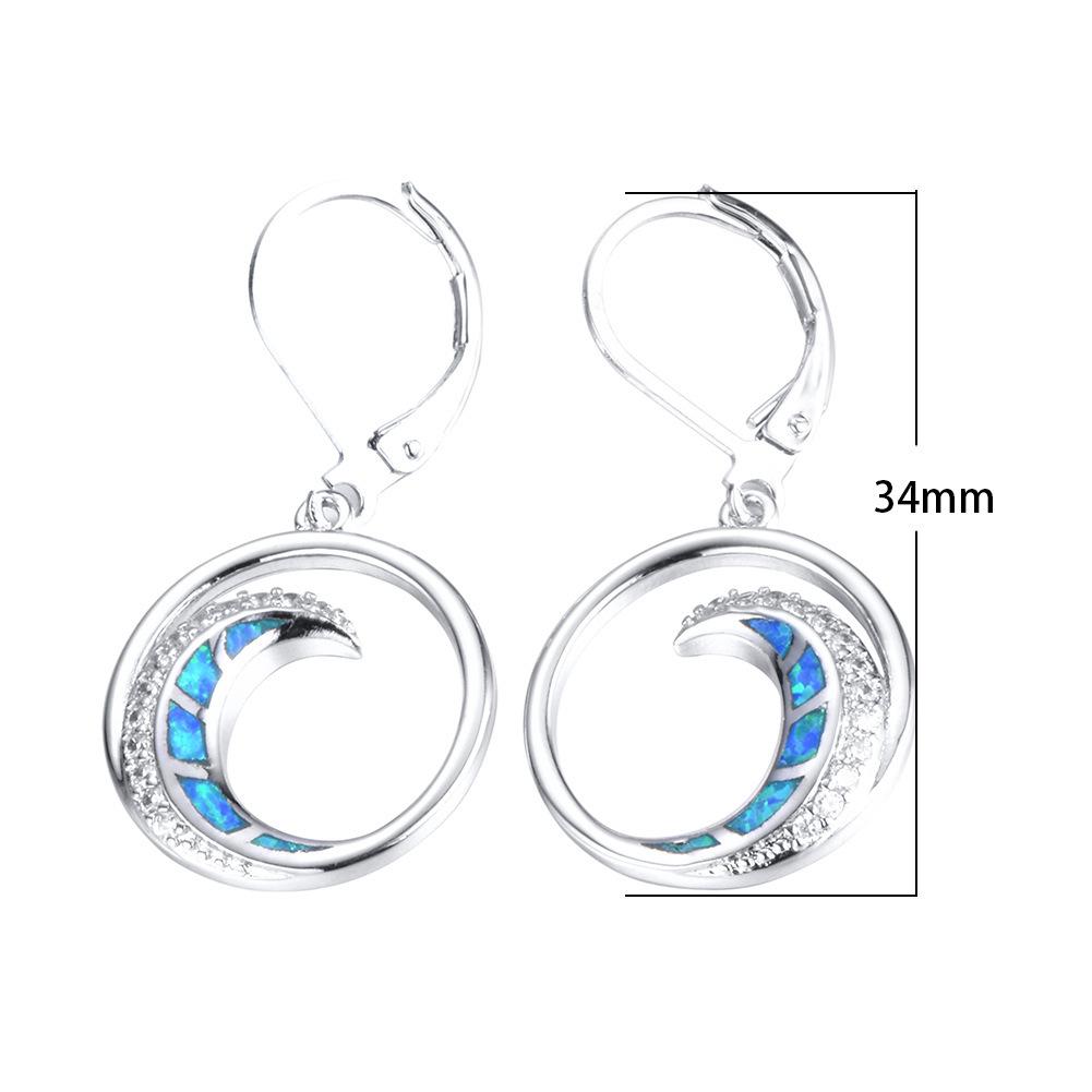 New Womens European and American Jewelry Personalized Half Moon Opal Gemstone Earrings