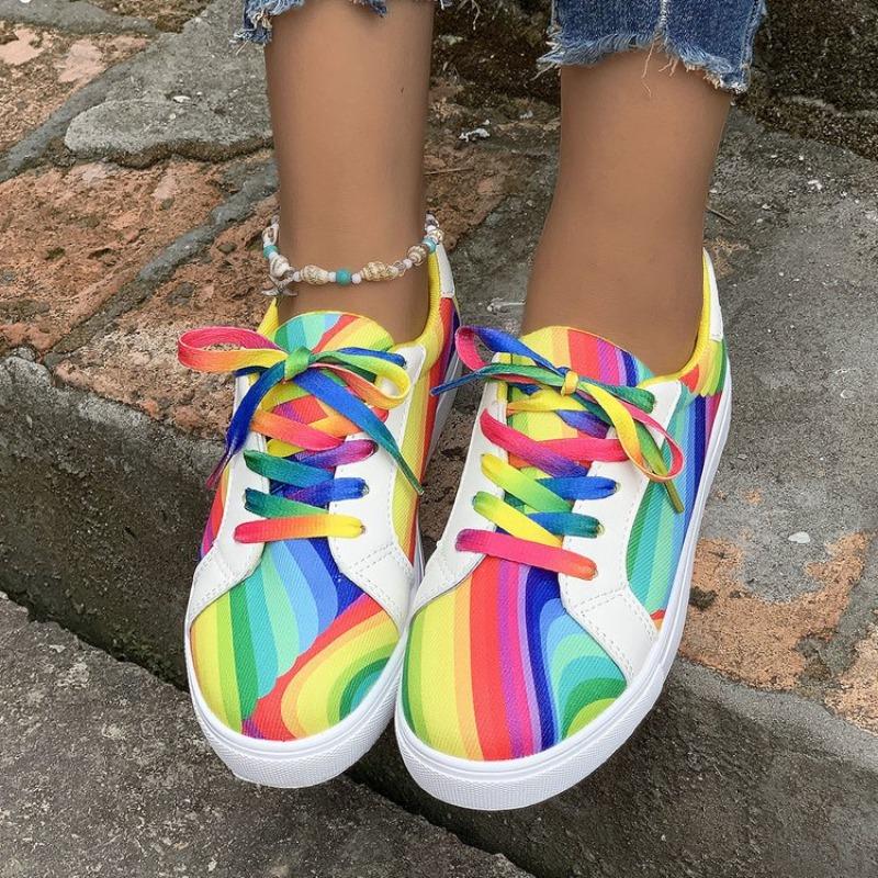 Large-sized Rainbow White Sneakersautumn Casual Women's Gradient Sports Single Shoes