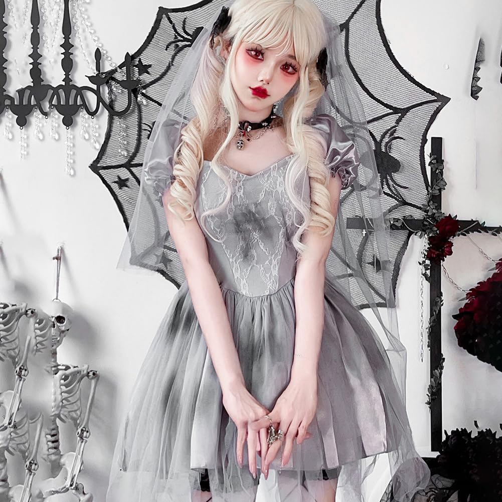 Ymgot Bride Zombie Cosplay Halloween Ghost Costume with Veil Women's (Medium)