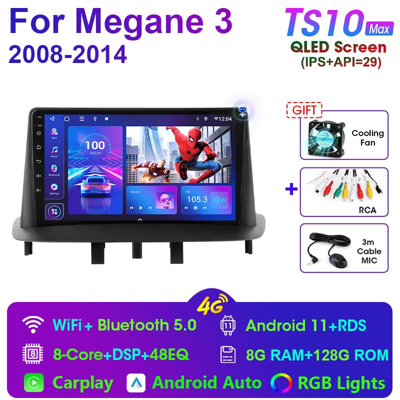 2 Din Android 11 Car Radio For Renault Megane 3 Fluence 2008 - 2014 Multimedia Video Player GPS 4G Carplay Auto Stereo Head Unit