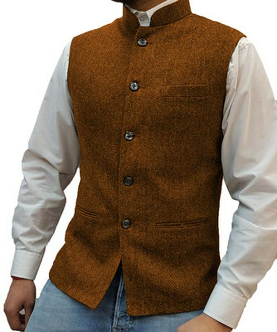 

Retro Herringbone Pattern Stand Collar Men s Vest XL помаранчевий