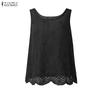 ZANZEA Women Casual Round Neck Loose Sleeveless Lace Crochet Tank Tops