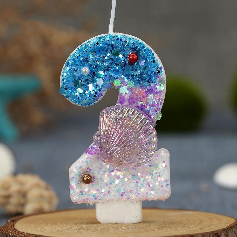 Blue Birthday Number Candle Pearled Cake Funny Decoration Party Supplies Memories Candle Sparkles Beautiful Child Lamps Candles