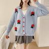 Autumn-Winter Strawberry Flower V-Neck Knit Sweater for Women