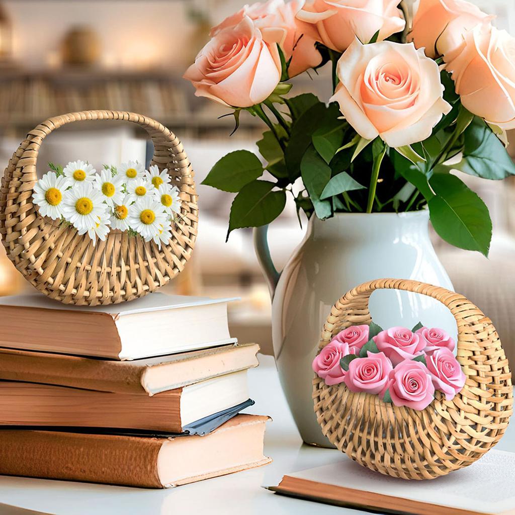 Willow Rattan Woven Wedding Basket Wicker Half Moon Storage With Handle Sturdy Flower Girls Baskets Home Picnic Sundry Container
