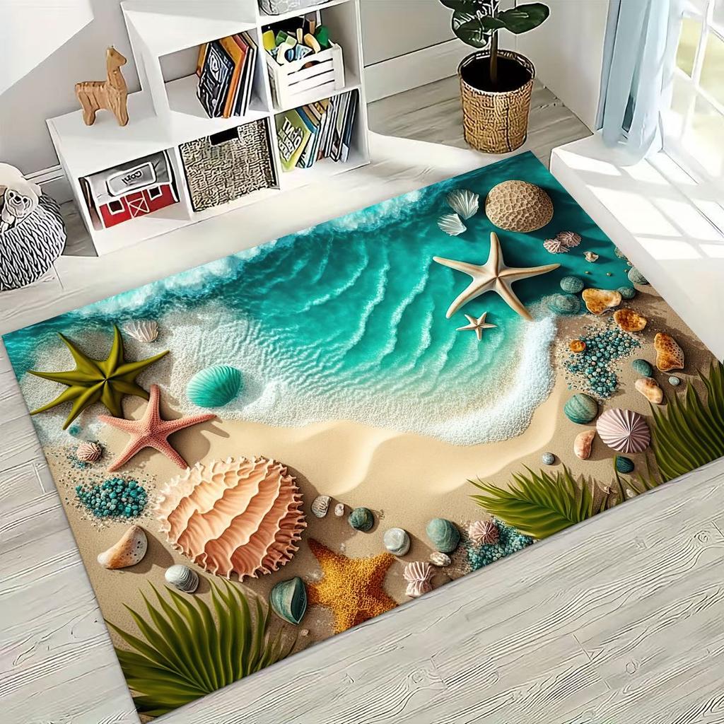 Dream Starfish Shell Tropical Beach Sea Star Art Rug for Bedroom Living Room Sofa Home Doormat Decor,Large Non-slip Floor Mat