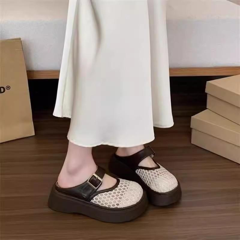 Thick-soled Bag Head Half Slippers, Women's Summer Wear New Mesh Breathable Shoes, One Pedal, Versatile Cool Slippers