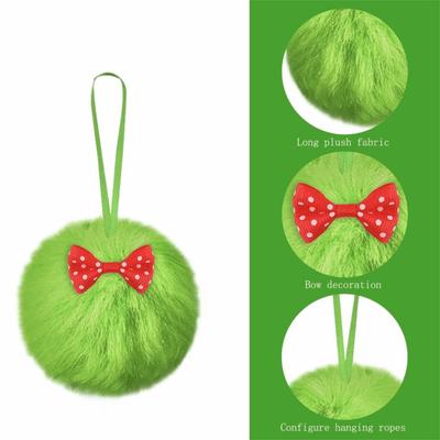 Furry Christmas Ball 6cm Lime Green Christmas Tree Decoration Ball with Bow DIY Christmas Hanging Decorations Fireplace