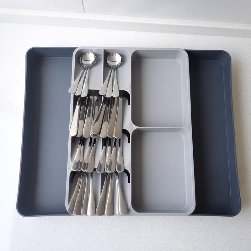 Cutlery Storage Kitchen Drawer Cutlery Sorting Arrangement Box On Both Sides Can Be Drawn Large or Small Adjustable Tray Storage Rack