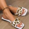 fashion Ladies Summer Beach Outside Slippers W/ Studs Flat Slip-on Shoes Women Casual Slides Fashion Leather Woven Sandals Large Size