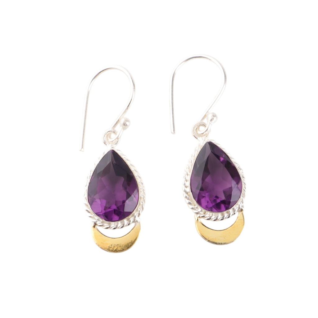 Amethyst Gemstone 925 Sterling Silver Jewelry Handmade Partywear Earrings 1.5" EE-162-4