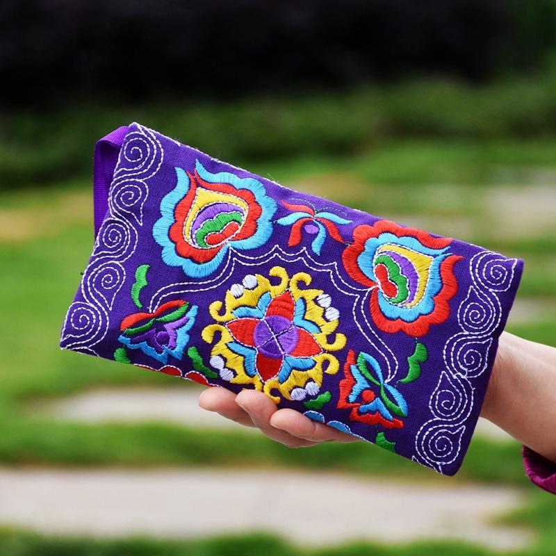 Ethnic Embroidery Clutch Bag Coin Purse Women'S Vintage Embroidered Mobile Phone Bags Wristlet Bags Wallet For Girls Gift