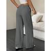 Women's Summer Casual Solid Color Textured Fabric Wide Leg Pants, Knot Waist Oblique Pocket Trousers