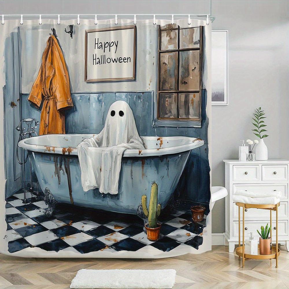 1Pc Halloween Ghost Shower Curtain Funny Haunted Bathroom Decor Polyester Fabric Bath Partition Curtain Set With 12 Hooks 70, 8X